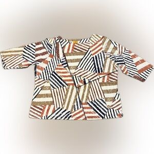 💥Ruby Rd Woman 3/4 Sleeve Round Neck Blouse Shirt Top Stripe Geometric 2X